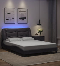 Bettgestell mit LED Grau 140x190 cm Kunstleder
