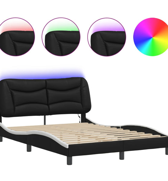 Bettgestell mit LED Schwarz und Weiß 140x190 cm Kunstleder