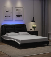 Bettgestell mit LED Schwarz und Weiß 140x190 cm Kunstleder