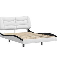 Bettgestell mit LED Weiß und Schwarz 140x190 cm Kunstleder