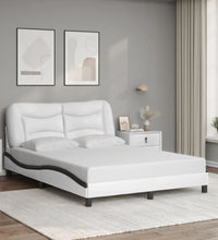 Bettgestell mit LED Weiß und Schwarz 140x190 cm Kunstleder