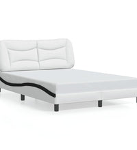 Bettgestell mit LED Weiß und Schwarz 140x190 cm Kunstleder