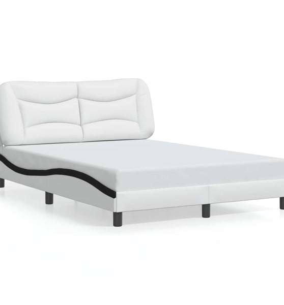 Bettgestell mit LED Weiß und Schwarz 140x190 cm Kunstleder