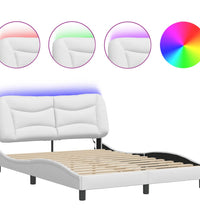 Bettgestell mit LED Weiß 140x200 cm Kunstleder