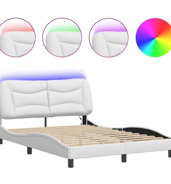 Bettgestell mit LED Weiß 140x200 cm Kunstleder