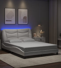 Bettgestell mit LED Weiß 140x200 cm Kunstleder