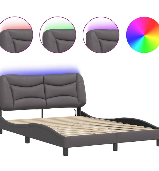 Bettgestell mit LED Grau 140x200 cm Kunstleder