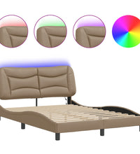Bettgestell mit LED Cappuccino-Braun 140x200 cm Kunstleder