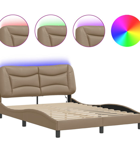 Bettgestell mit LED Cappuccino-Braun 140x200 cm Kunstleder