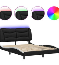 Bettgestell mit LED Schwarz und Weiß 140x200 cm Kunstleder