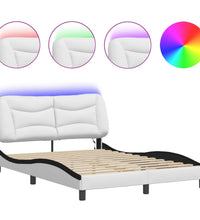 Bettgestell mit LED Weiß und Schwarz 140x200 cm Kunstleder