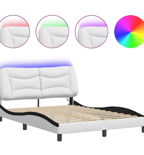 Bettgestell mit LED Weiß und Schwarz 140x200 cm Kunstleder
