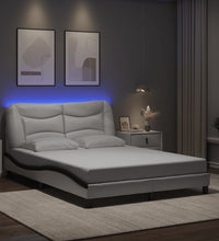 Bettgestell mit LED Weiß und Schwarz 140x200 cm Kunstleder