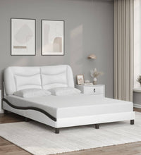 Bettgestell mit LED Weiß und Schwarz 140x200 cm Kunstleder