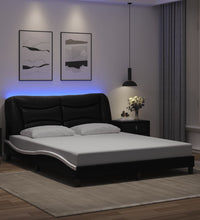 Bettgestell mit LED Schwarz und Weiß 160x200 cm Kunstleder