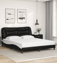 Bettgestell mit LED Schwarz und Weiß 160x200 cm Kunstleder