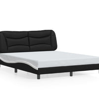 Bettgestell mit LED Schwarz und Weiß 160x200 cm Kunstleder