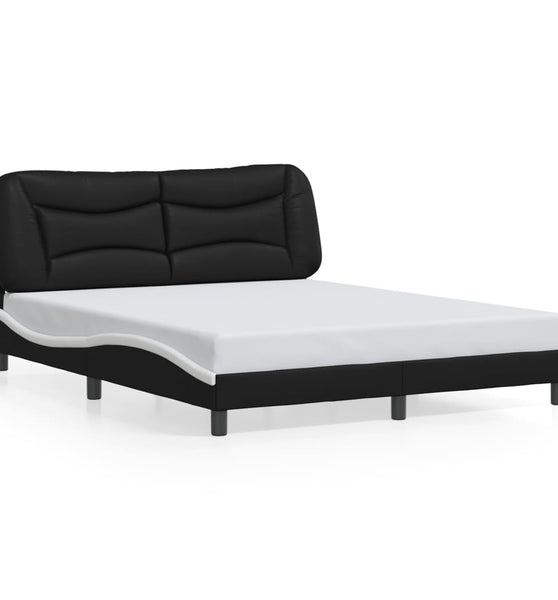 Bettgestell mit LED Schwarz und Weiß 160x200 cm Kunstleder