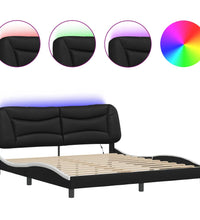 Bettgestell mit LED Schwarz und Weiß 180x200 cm Kunstleder