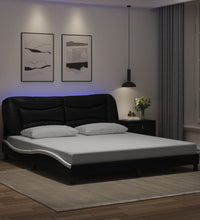 Bettgestell mit LED Schwarz und Weiß 180x200 cm Kunstleder