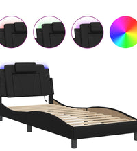 Bettgestell mit LED Schwarz 80x200 cm Kunstleder