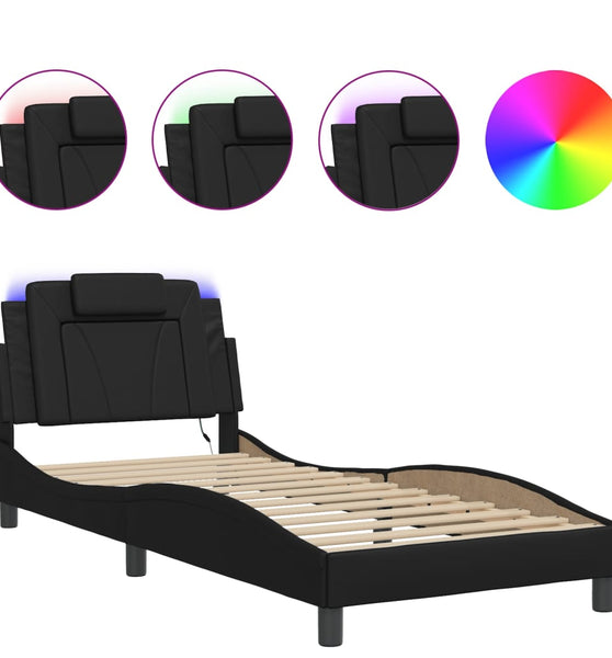 Bettgestell mit LED Schwarz 80x200 cm Kunstleder