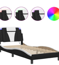 Bettgestell mit LED Schwarz und Weiß 80x200 cm Kunstleder