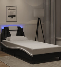 Bettgestell mit LED Schwarz und Weiß 80x200 cm Kunstleder
