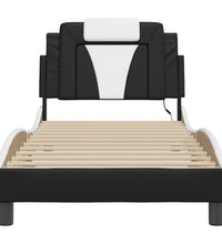 Bettgestell mit LED Schwarz und Weiß 80x200 cm Kunstleder