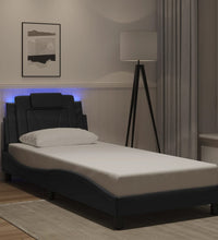 Bettgestell mit LED Schwarz 90x190 cm Kunstleder