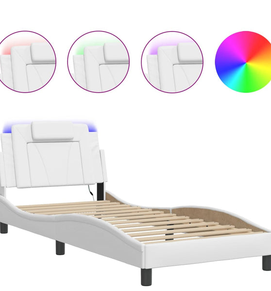 Bettgestell mit LED Weiß 90x190 cm Kunstleder