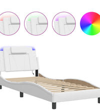 Bettgestell mit LED Weiß 90x200 cm Kunstleder