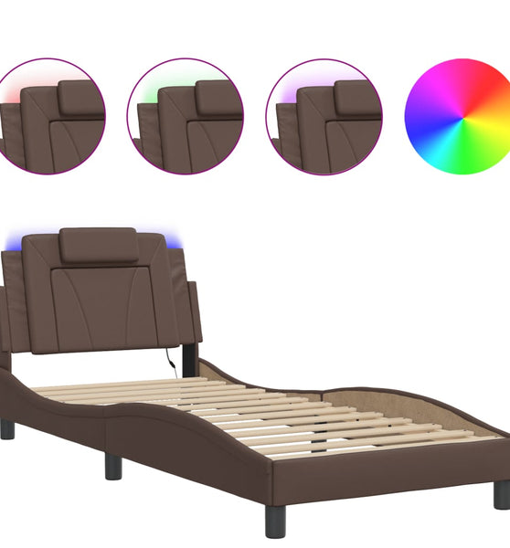 Bettgestell mit LED Braun 90x200 cm Kunstleder