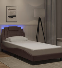 Bettgestell mit LED Braun 90x200 cm Kunstleder