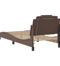 Bettgestell mit LED Braun 90x200 cm Kunstleder