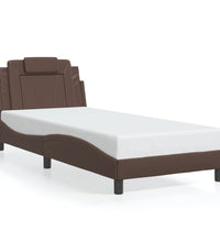 Bettgestell mit LED Braun 90x200 cm Kunstleder