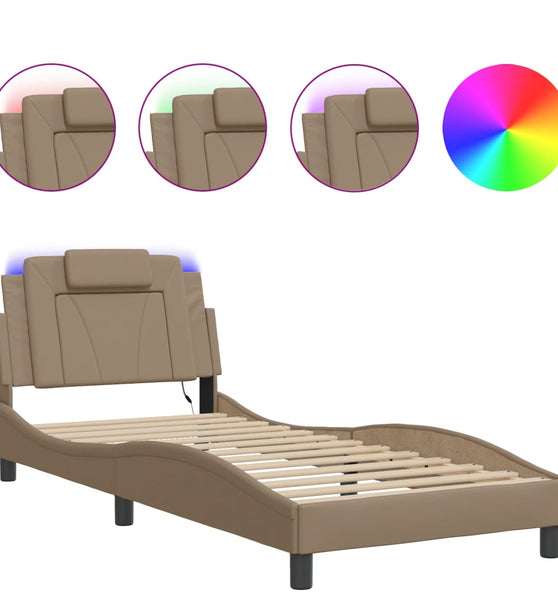 Bettgestell mit LED Cappuccino-Braun 90x200 cm Kunstleder