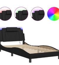 Bettgestell mit LED Schwarz 100x200 cm Kunstleder
