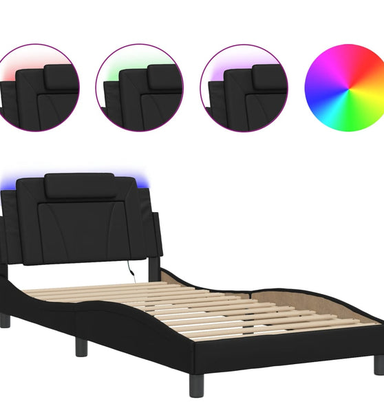 Bettgestell mit LED Schwarz 100x200 cm Kunstleder