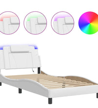 Bettgestell mit LED Weiß 100x200 cm Kunstleder