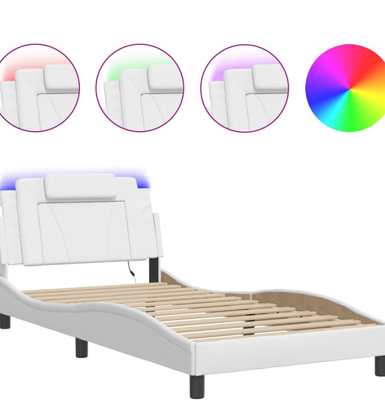 Bettgestell mit LED Weiß 100x200 cm Kunstleder