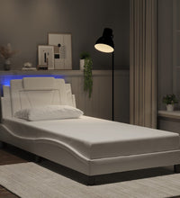 Bettgestell mit LED Weiß 100x200 cm Kunstleder