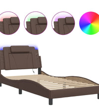 Bettgestell mit LED Braun 100x200 cm Kunstleder