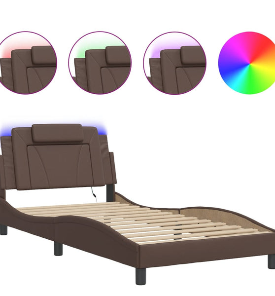 Bettgestell mit LED Braun 100x200 cm Kunstleder