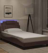 Bettgestell mit LED Braun 100x200 cm Kunstleder