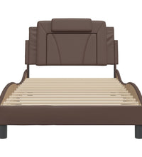 Bettgestell mit LED Braun 100x200 cm Kunstleder