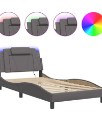Bettgestell mit LED Grau 100x200 cm Kunstleder