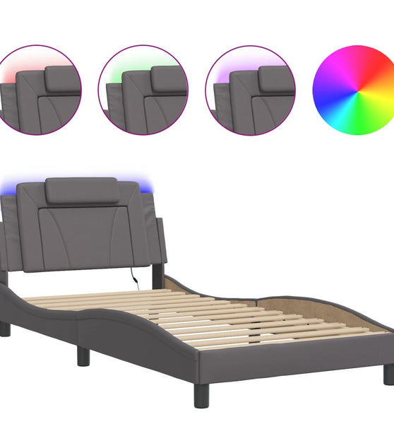 Bettgestell mit LED Grau 100x200 cm Kunstleder