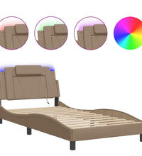 Bettgestell mit LED Cappuccino-Braun 100x200 cm Kunstleder