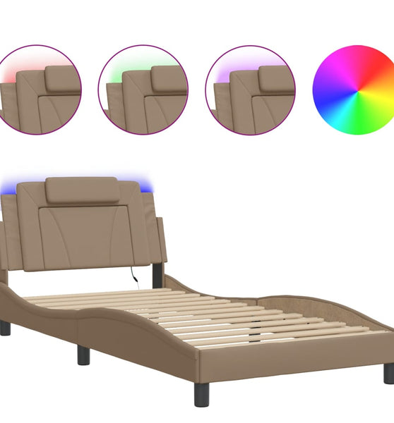 Bettgestell mit LED Cappuccino-Braun 100x200 cm Kunstleder